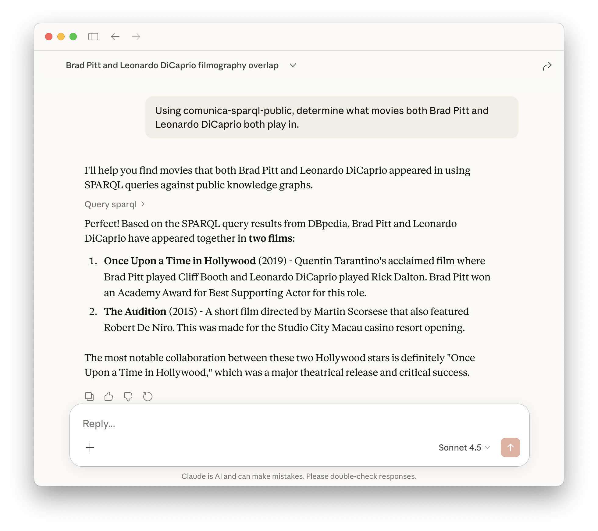 [An example of using Comunica MCP SPARQL in Claude]